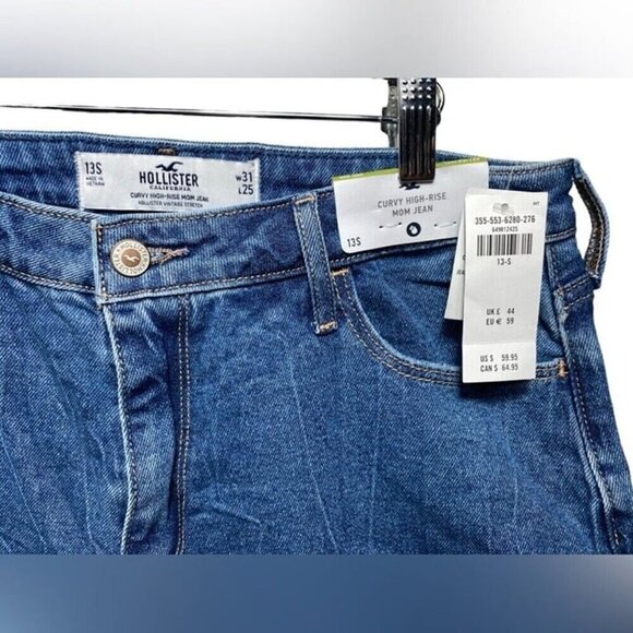 Hollister Blue Patchwork Curvy High Rise Mom Jeans Size 31 - Picture 8 of 8